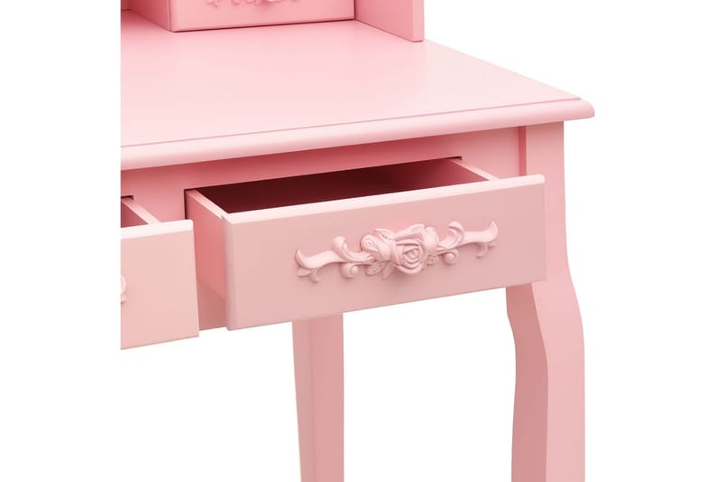 Sminkbord med pall rosa 75x69x140 cm paulowniaträ - Rosa - Möbler - Bord - Sminkbord