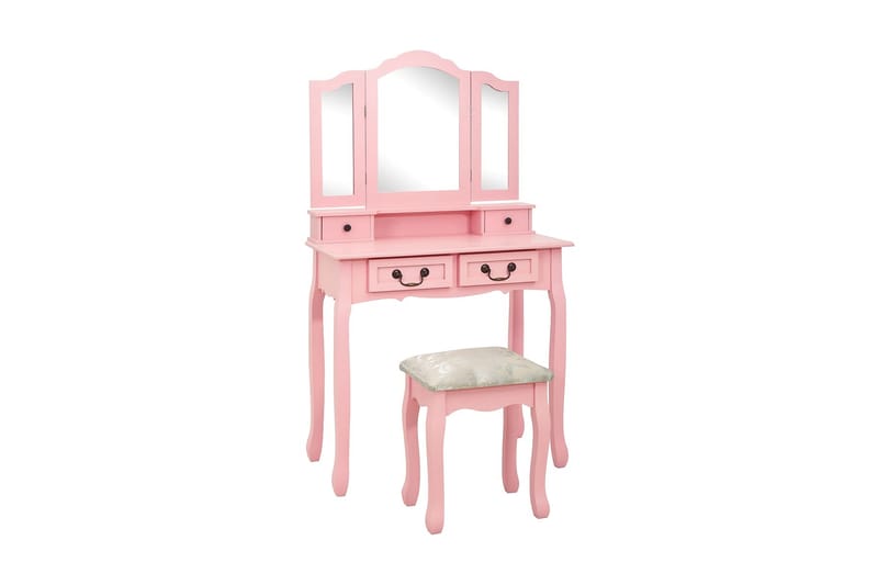 Sminkbord med pall rosa 80x69x141 cm paulowniaträ - Rosa - Möbler - Bord - Sminkbord