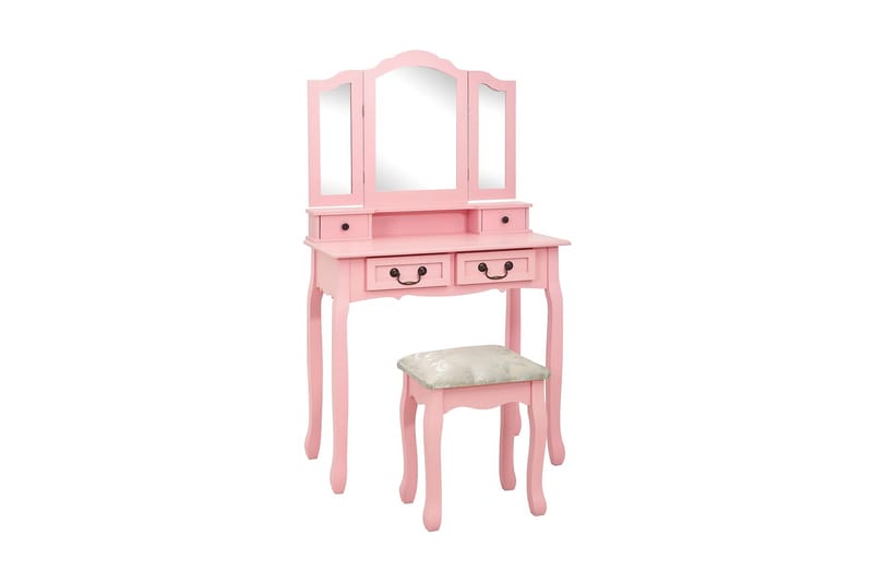 Sminkbord med pall rosa 80x69x141 cm paulowniatr�ä - Rosa - Spegelbord barn - Sminkbord barn - Bord - Sminkbord