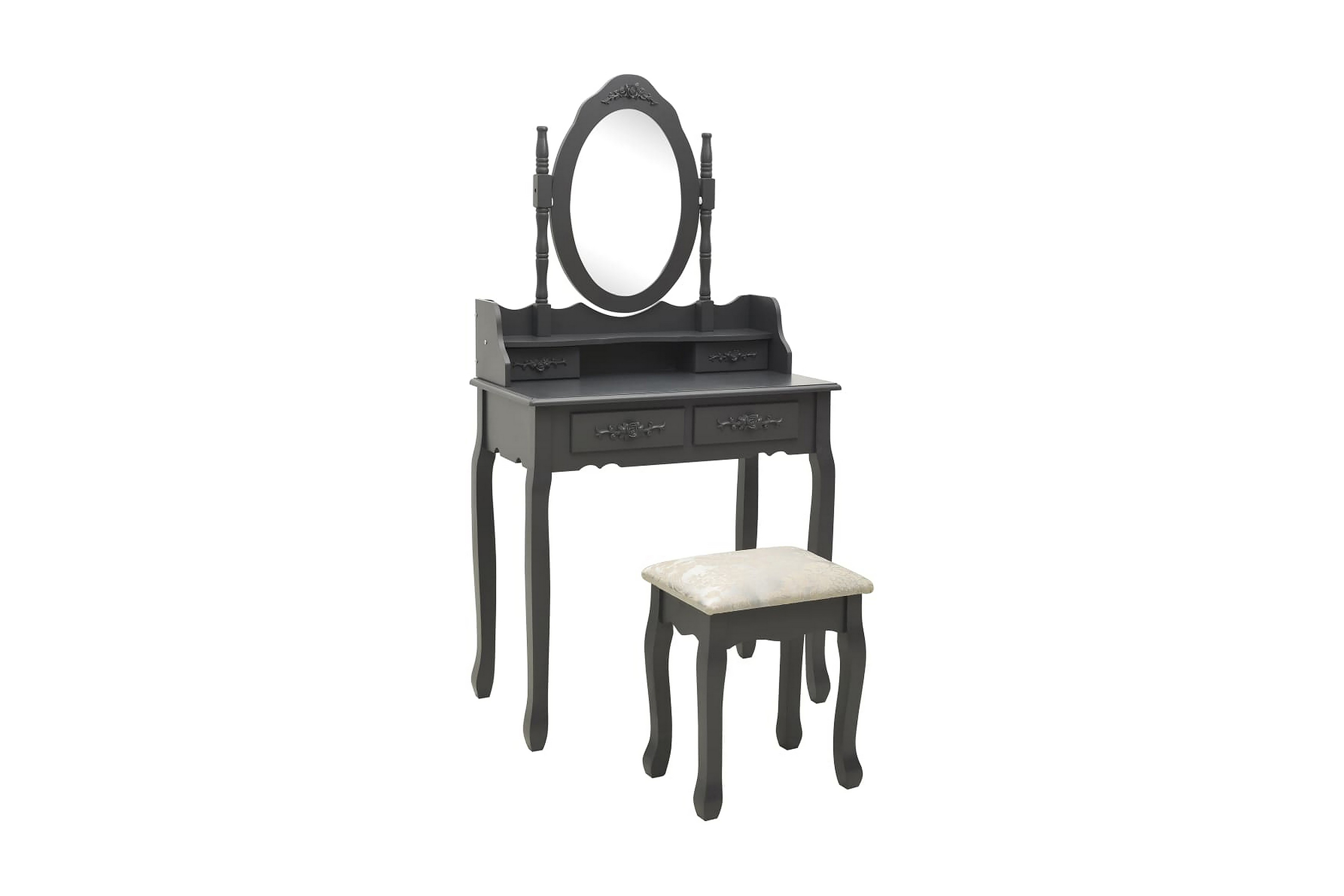 Sminkbord med pall grå 75x69x140 cm paulowniaträ – Grå