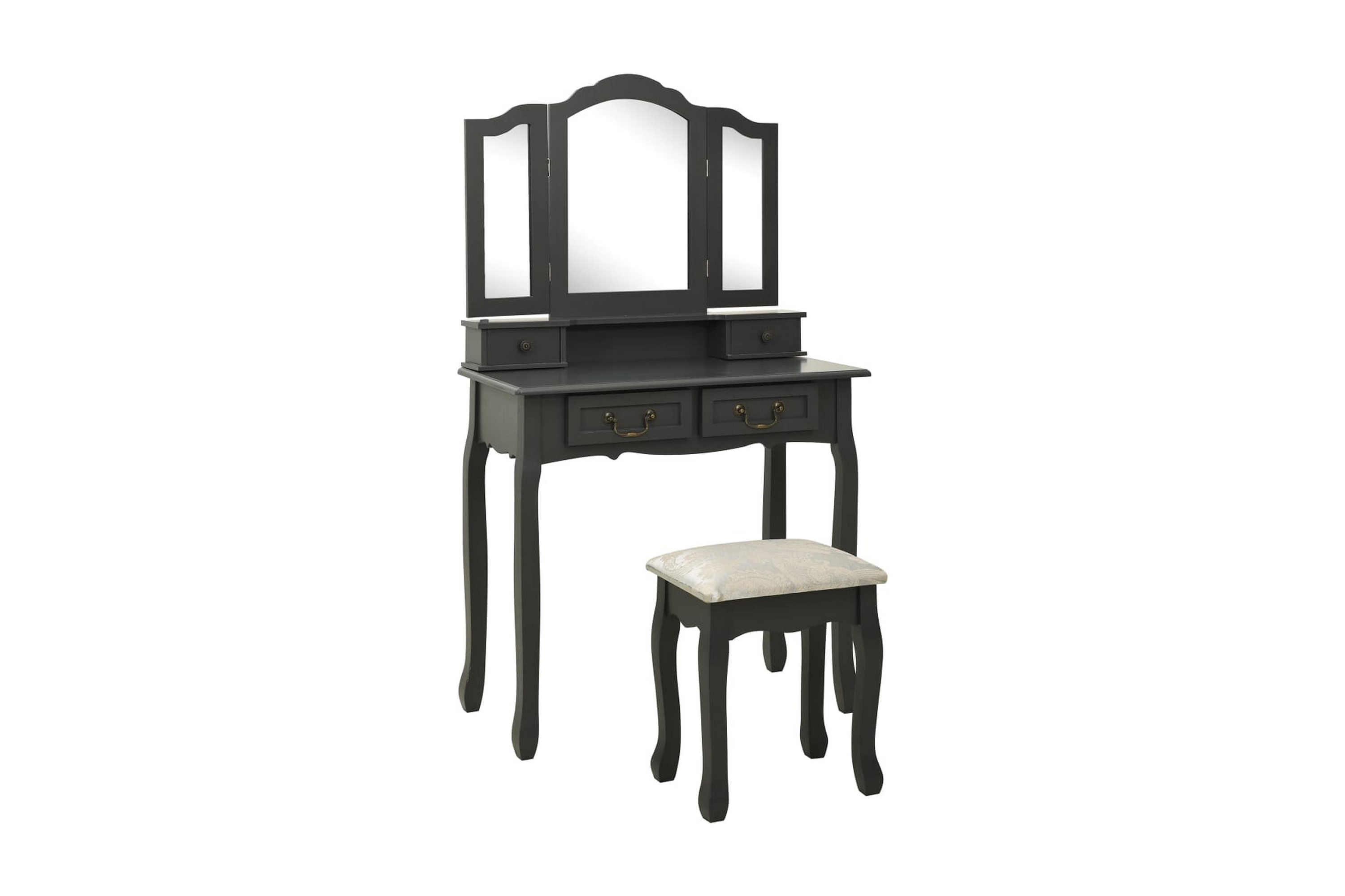 Sminkbord med pall grå 80x69x141 cm paulowniaträ – Grå