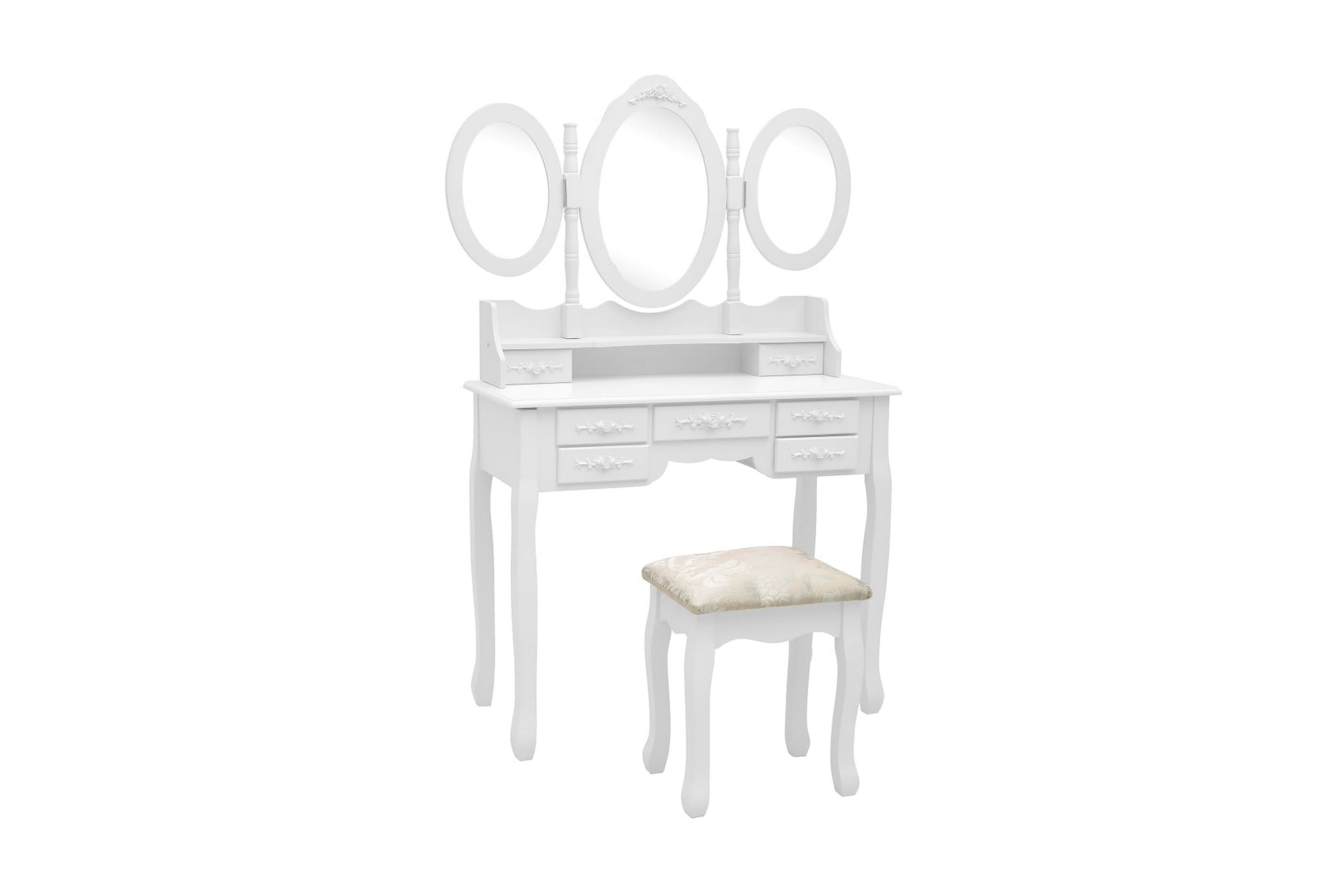 Sminkbord med pall och 3 speglar vit – Vit