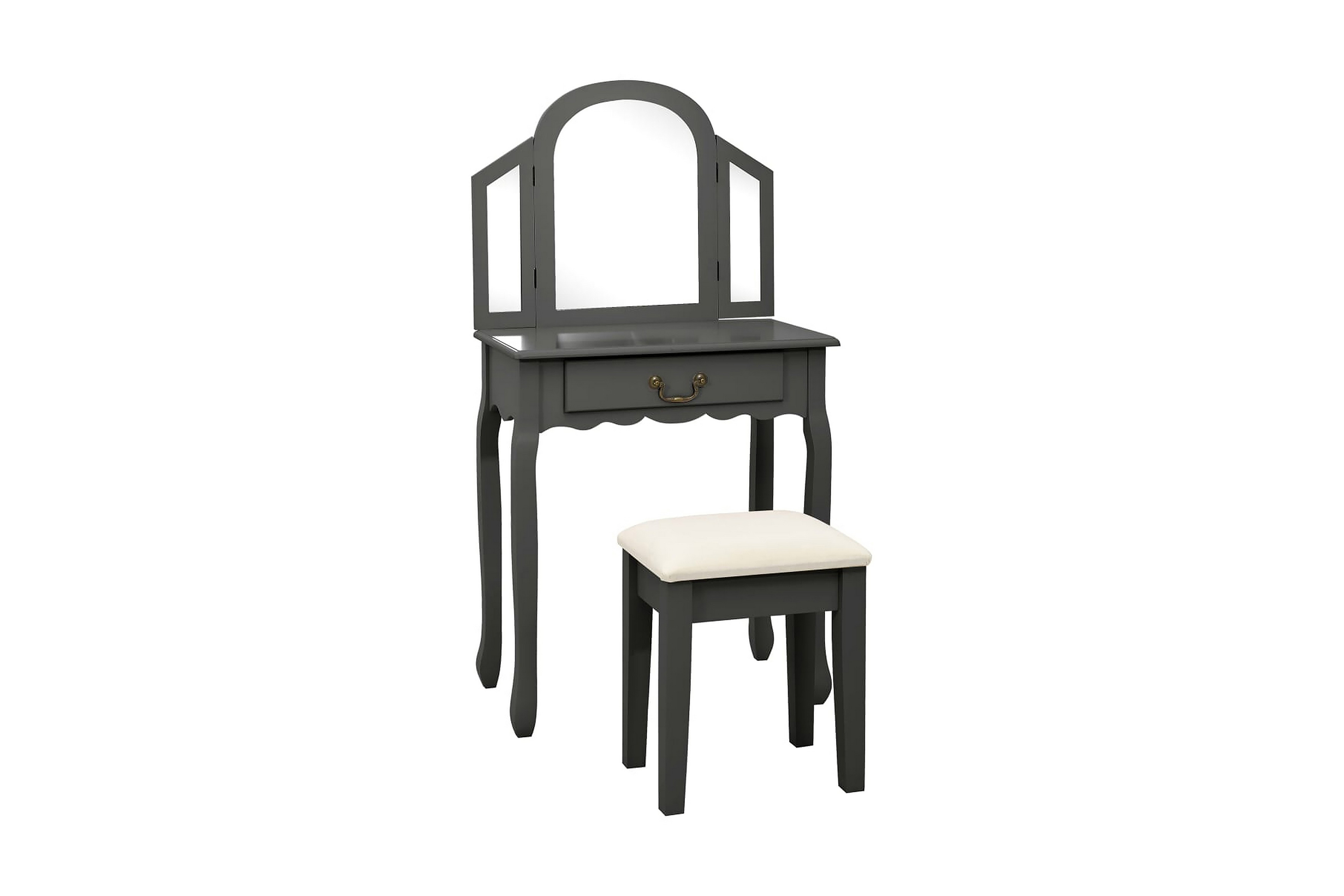 Sminkbord med pall grå 65x36x128 cm kejsarträ MDF – Grå