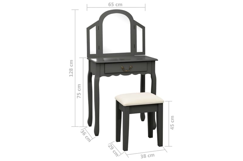 Sminkbord med pall grå 65x36x128 cm kejsarträ MDF - Grå - Möbler - Bord - Sminkbord