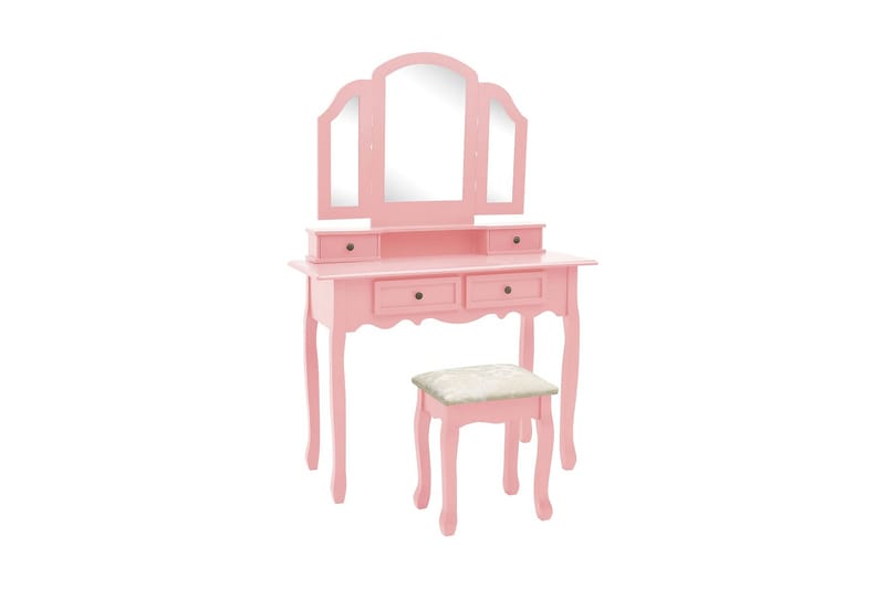 Sminkbord med pall rosa 100x40x146 cm kejsarträ - Rosa - Spegelbord barn - Sminkbord barn - Bord - Sminkbord