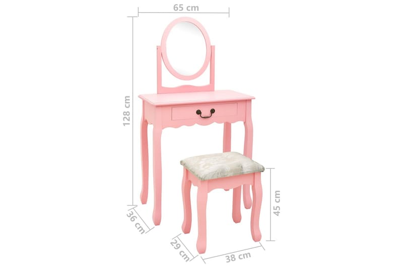 Sminkbord med pall rosa 65x36x128 cm kejsarträ MDF - Rosa - Möbler - Bord - Sminkbord
