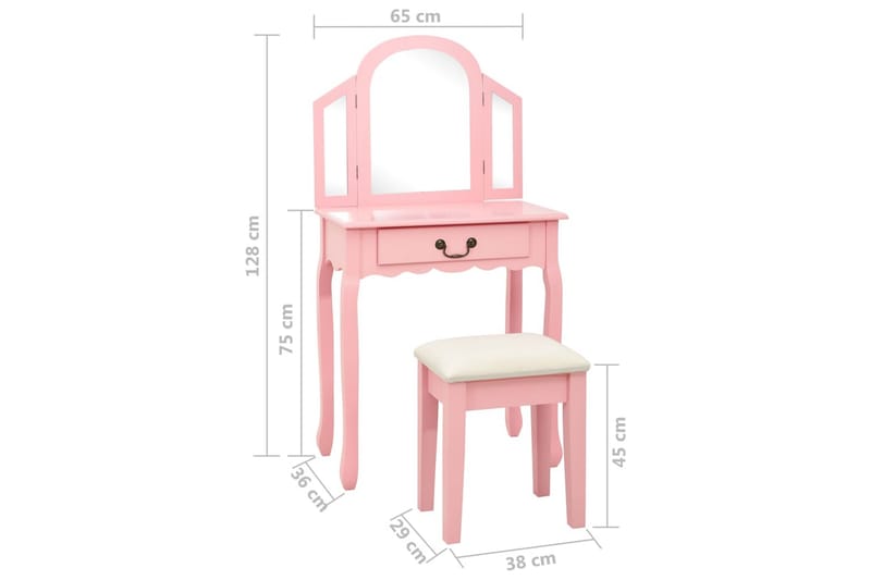 Sminkbord med pall rosa 65x36x128 cm kejsarträ MDF - Rosa - Möbler - Bord - Sminkbord