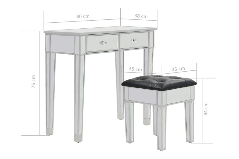 Sminkbord med pall spegellådor MDF och glas - Silver - Möbler - Bord - Sminkbord