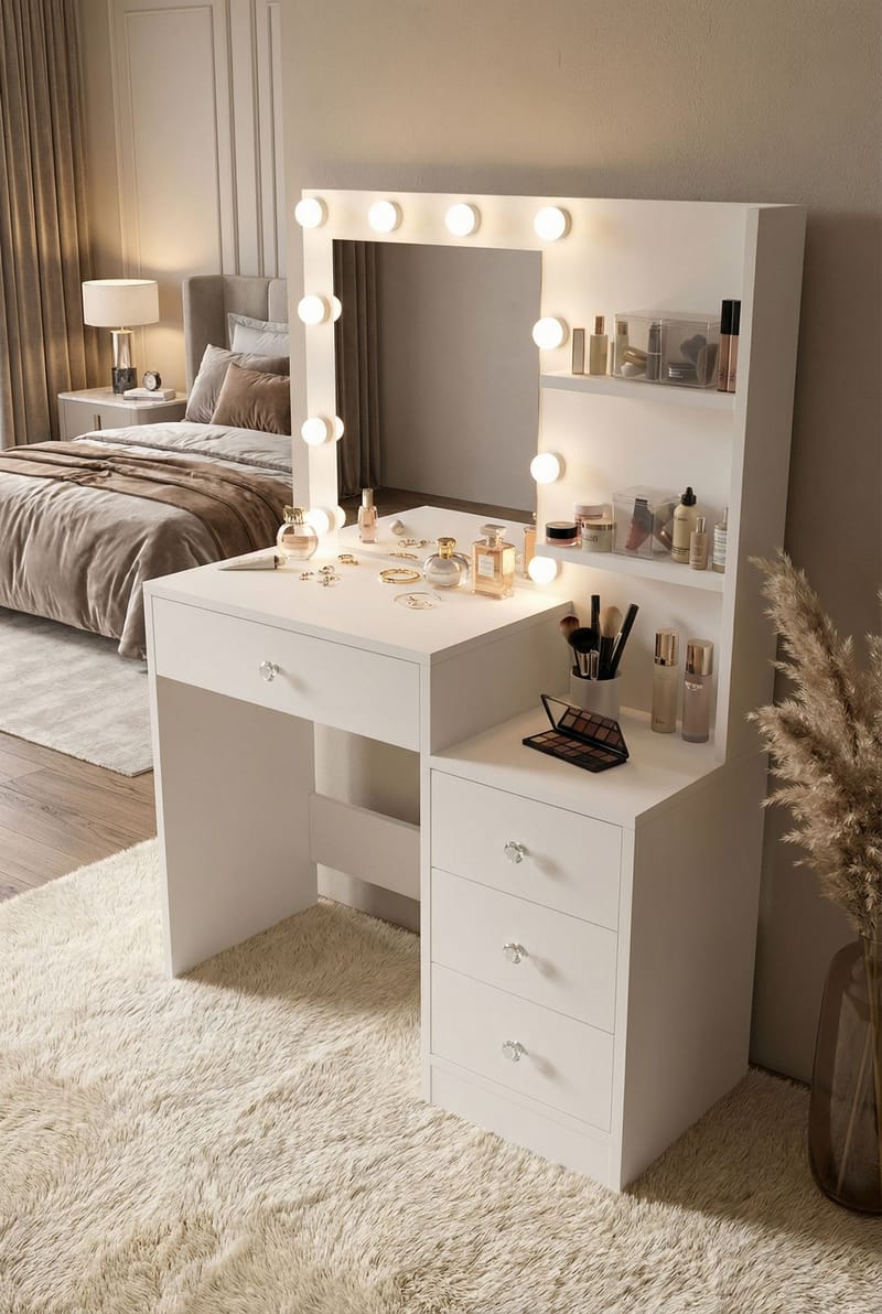 Uvero Sminkbord 69,4x135x40 cm - Vit - Möbler - Bord - Sminkbord