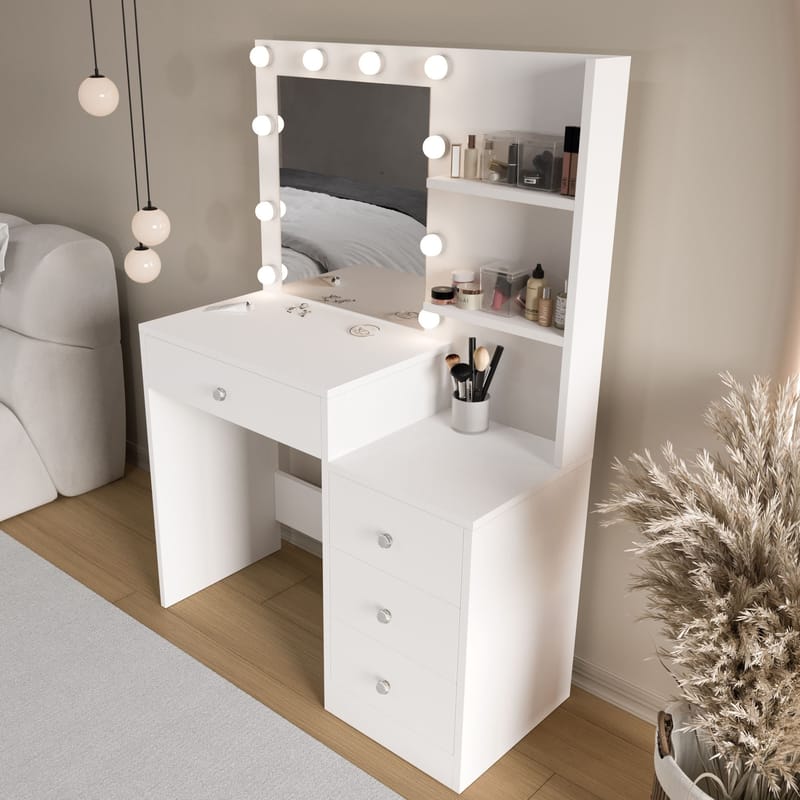 Uvero Sminkbord 69,4x135x40 cm - Vit - Möbler - Bord - Sminkbord