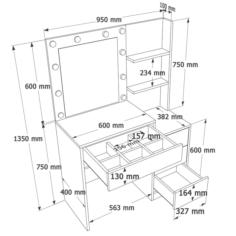 Uvero Sminkbord 69,4x135x40 cm - Vit - Möbler - Bord - Sminkbord