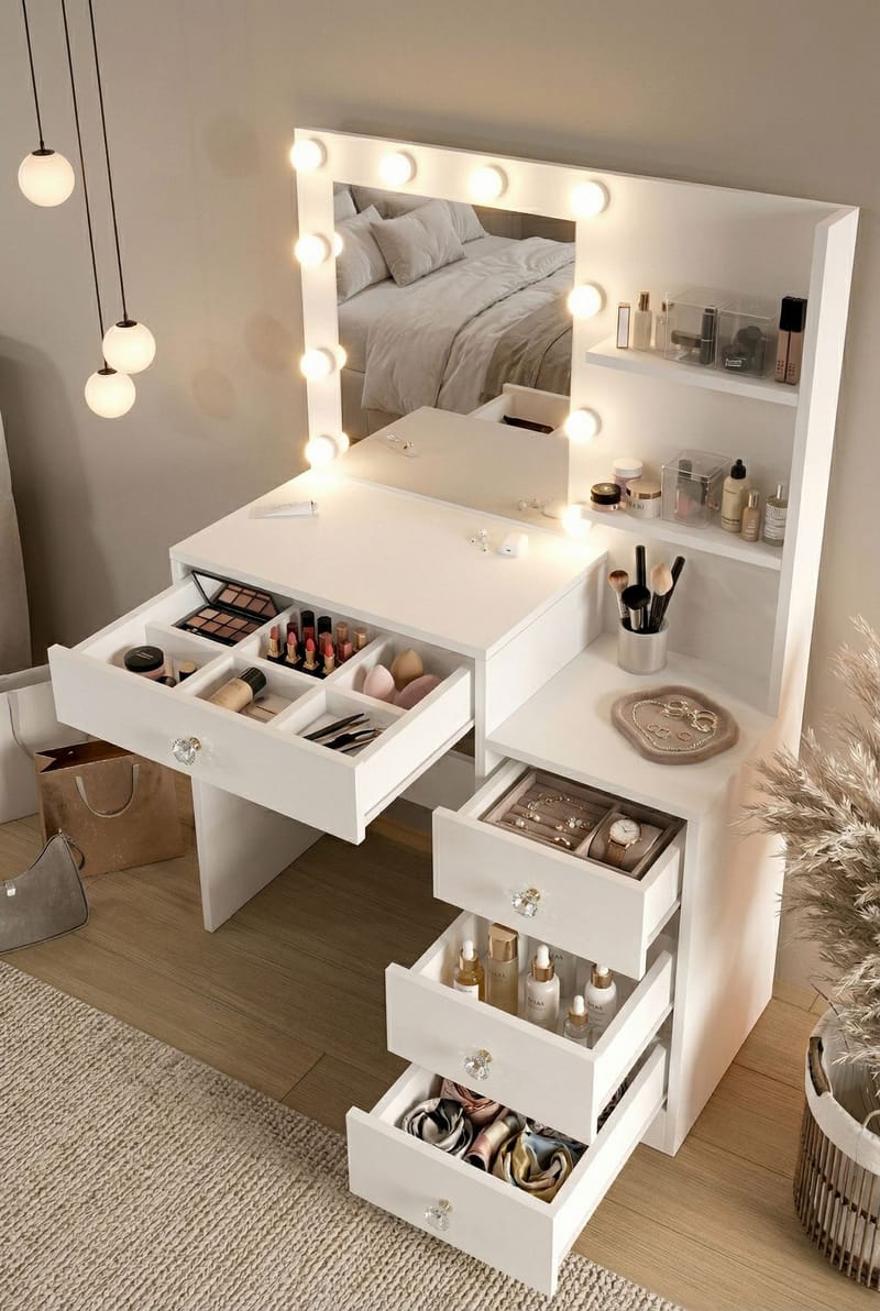 Uvero Sminkbord 69,4x135x40 cm - Vit - Möbler - Bord - Sminkbord