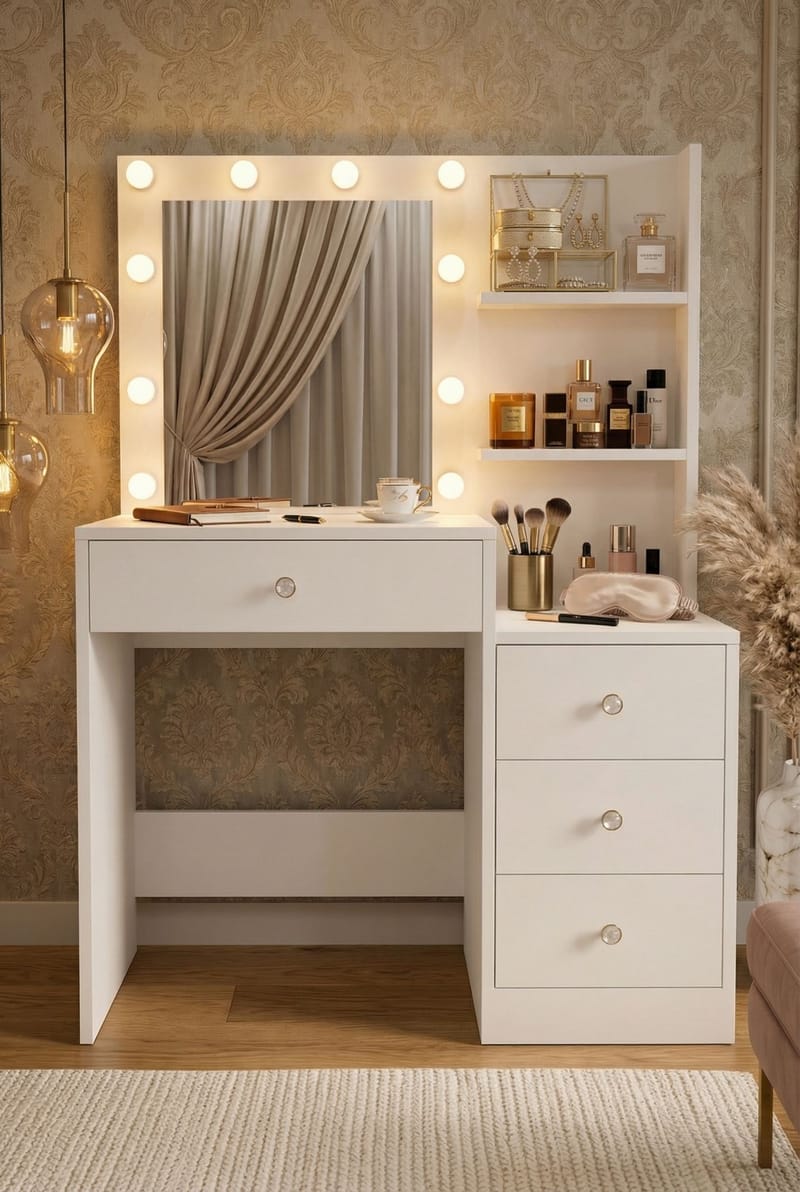 Uvero Sminkbord 69,4x135x40 cm - Vit - Möbler - Bord - Sminkbord