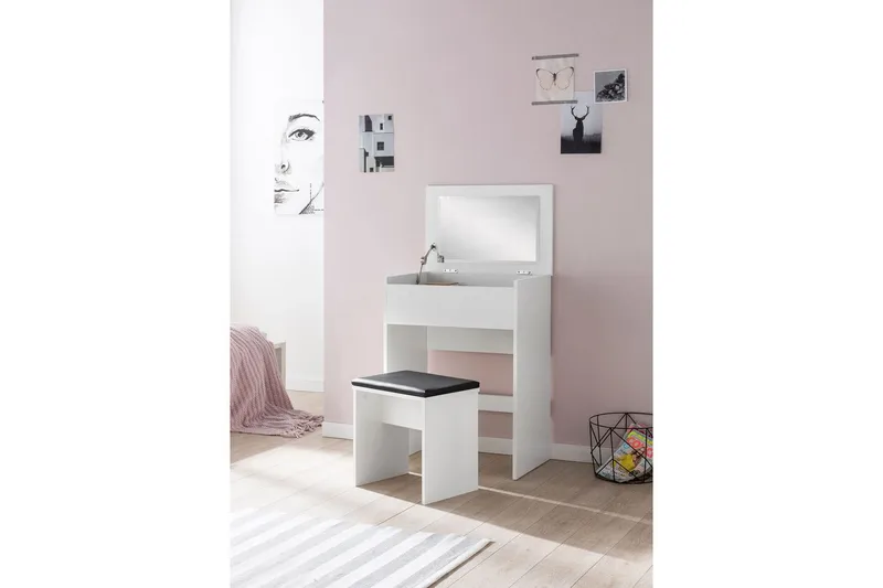 Sminkbord Wohnling Förvaringsutrymme för Osmetic White med spegelpall klassiskt modern - Möbler - Bord