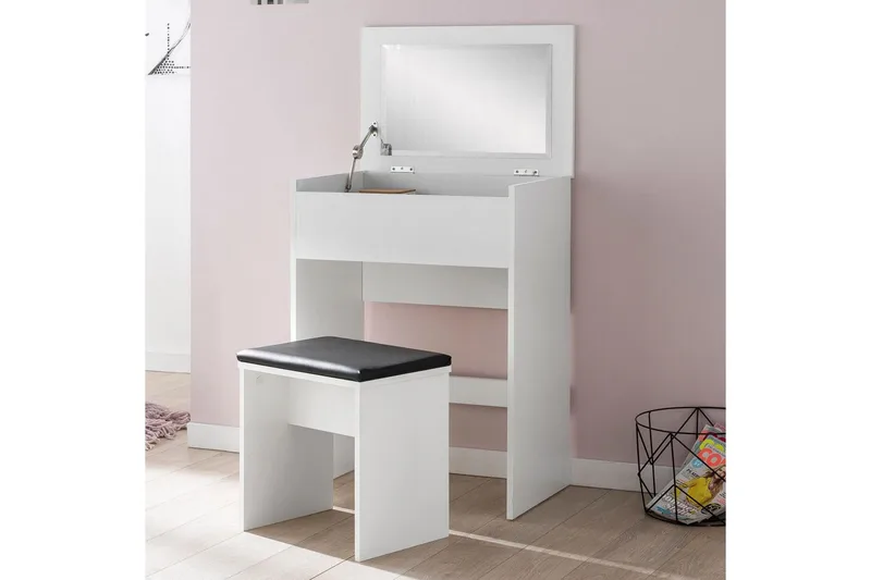 Sminkbord Wohnling Förvaringsutrymme för Osmetic White med spegelpall klassiskt modern - Möbler - Bord