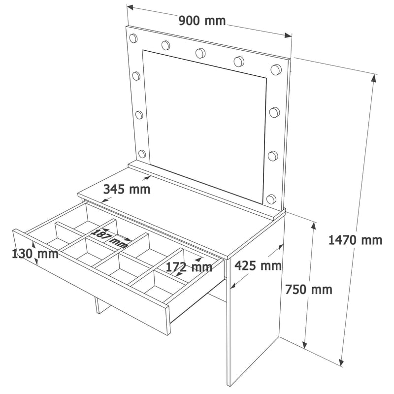 Yoren Sminkbord 80x147x42,5 cm - Vit - Möbler - Bord - Sminkbord