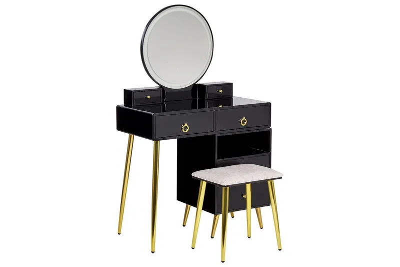 Sminkbord Yves Svart, Guld, Grå, Svart, Guld, Grå