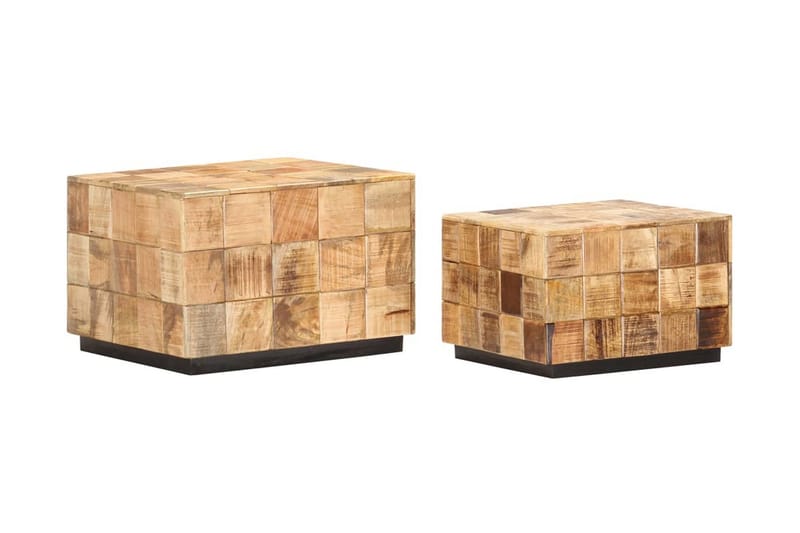 Soffbord 2 st med klossdesign grovt mangoträ - Brun - Möbler - Bord