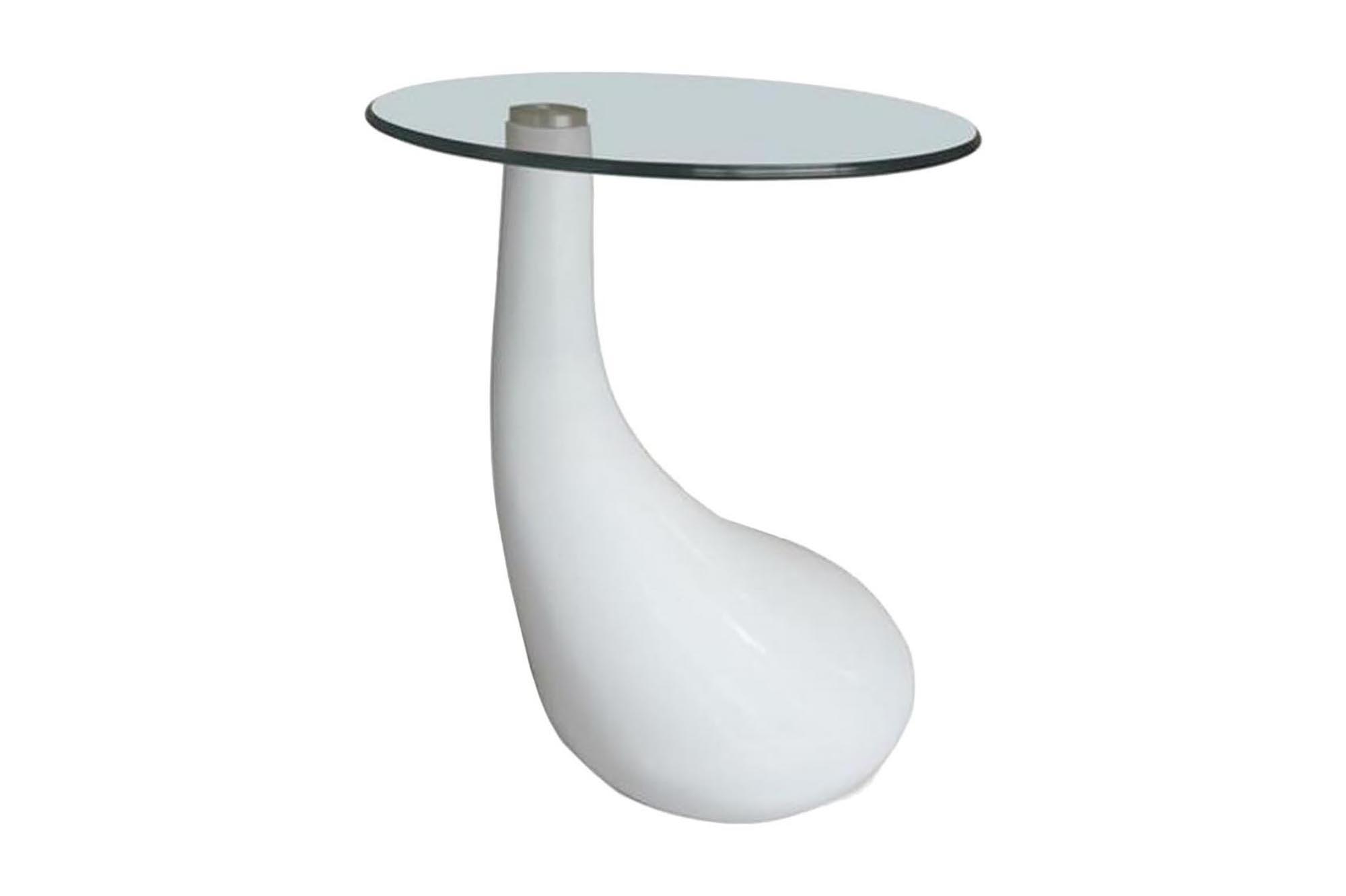 Soffbord 2 st med rund bordsskiva glas högglans vit – Vit