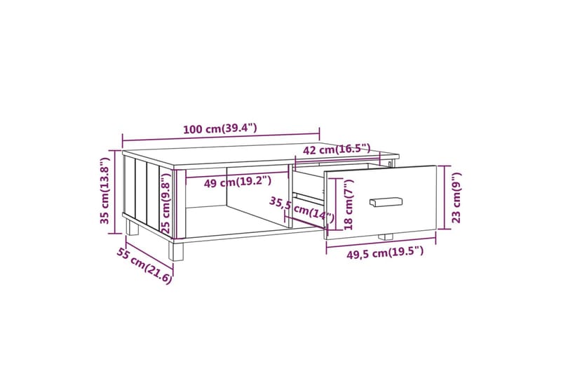 Soffbord honungsbrun 100x55x35 cm massiv furu - Brun - Soffbord - Bord