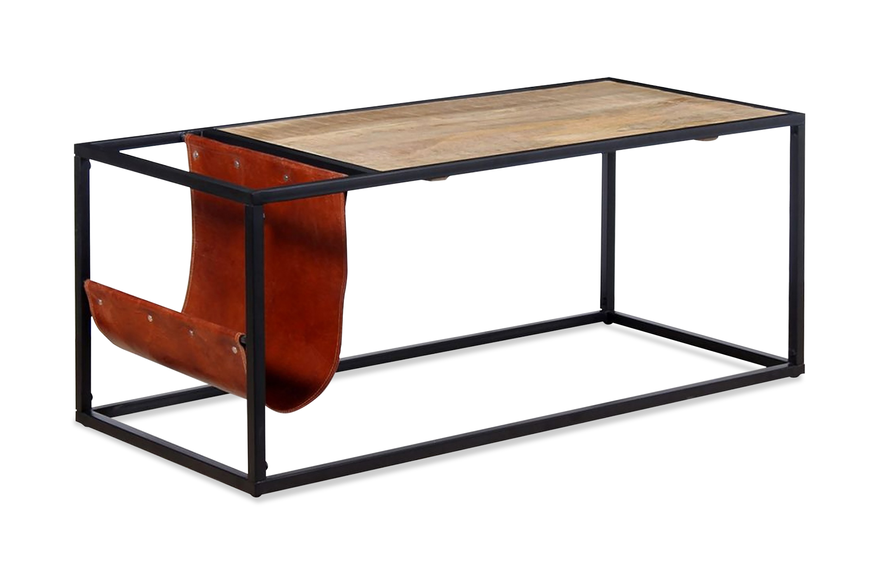 Soffbord med tidningsställ 110x50x45 cm äkta läder – Flerfärgad