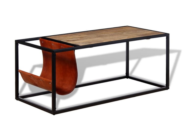 Soffbord med tidningsställ 110x50x45 cm äkta läder - Flerfärgad - Soffbord - Bord