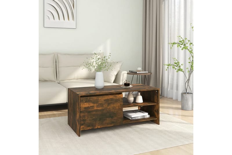 Soffbord rökfärgad ek 102x50x45 cm konstruerat trä - Brun - Möbler - Bord