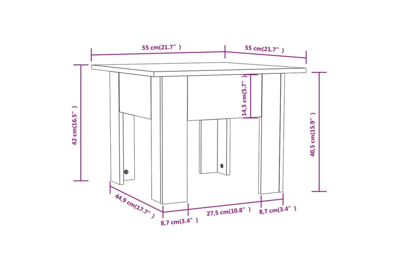 Soffbord rökfärgad ek 55x55x42 cm spånskiva - Brun - Möbler - Bord