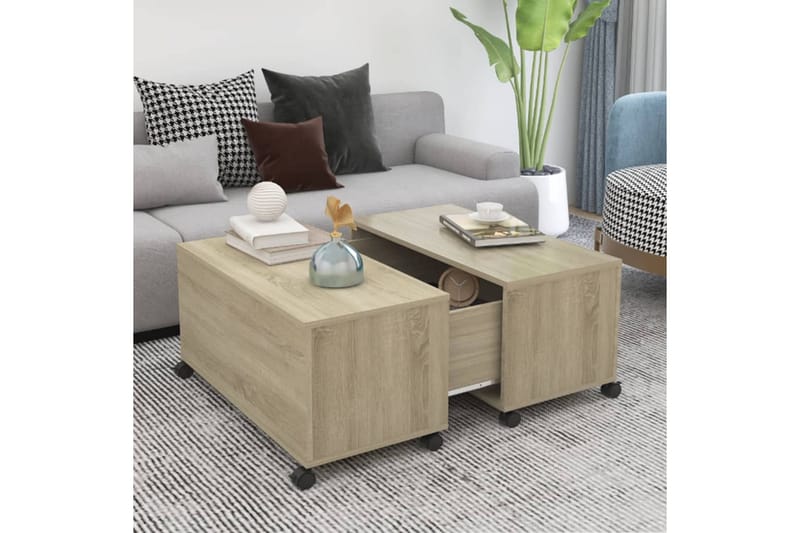 Soffbord sonoma-ek 75x75x38 cm spånskiva - Brun - Möbler - Bord