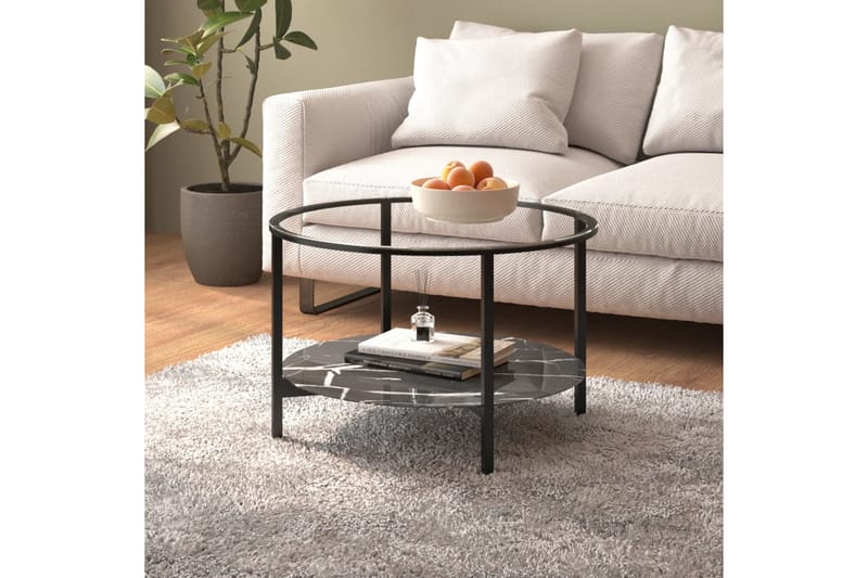 Soffbord svart och svart marmor 70 cm härdat glas - Svart - Möbler - Bord