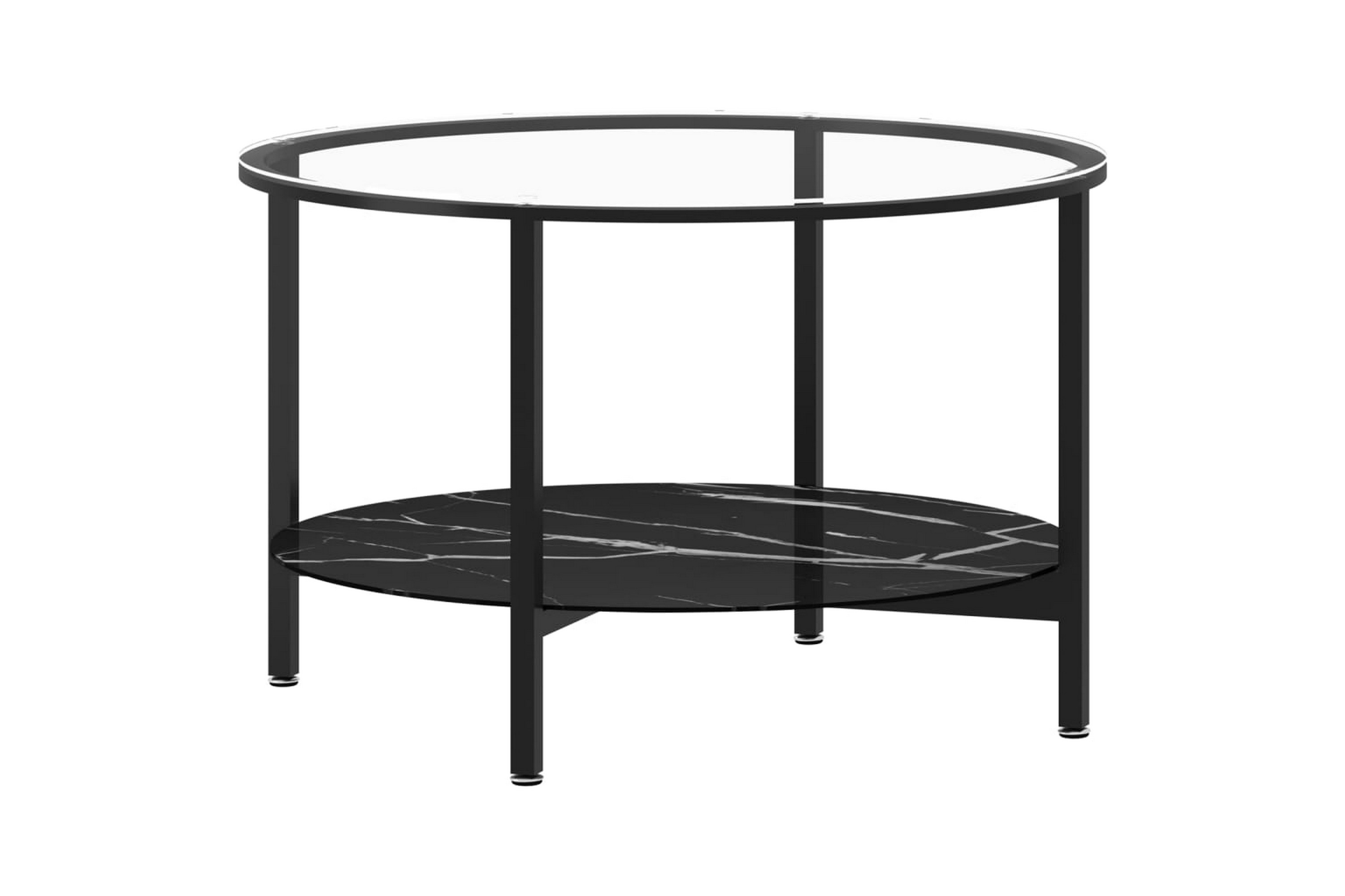 Soffbord svart och svart marmor 70 cm härdat glas – Svart