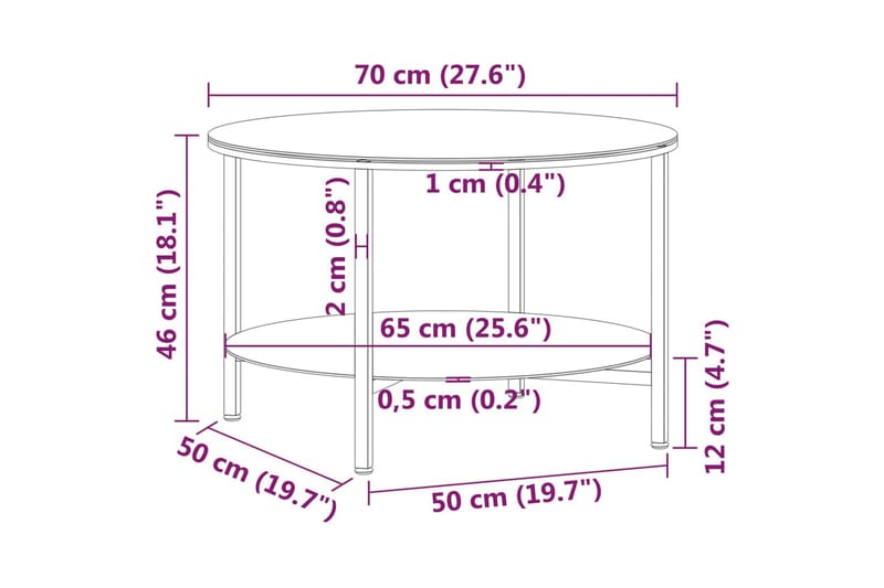 Soffbord svart och transparent 70 cm härdat glas - Svart - Soffbord - Bord