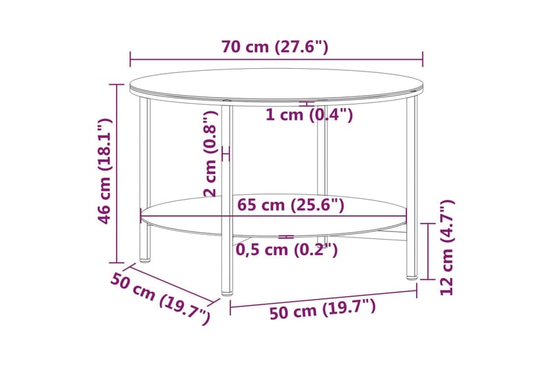 Soffbord svart och vit marmor 70 cm härdat glas - Svart - Möbler - Bord