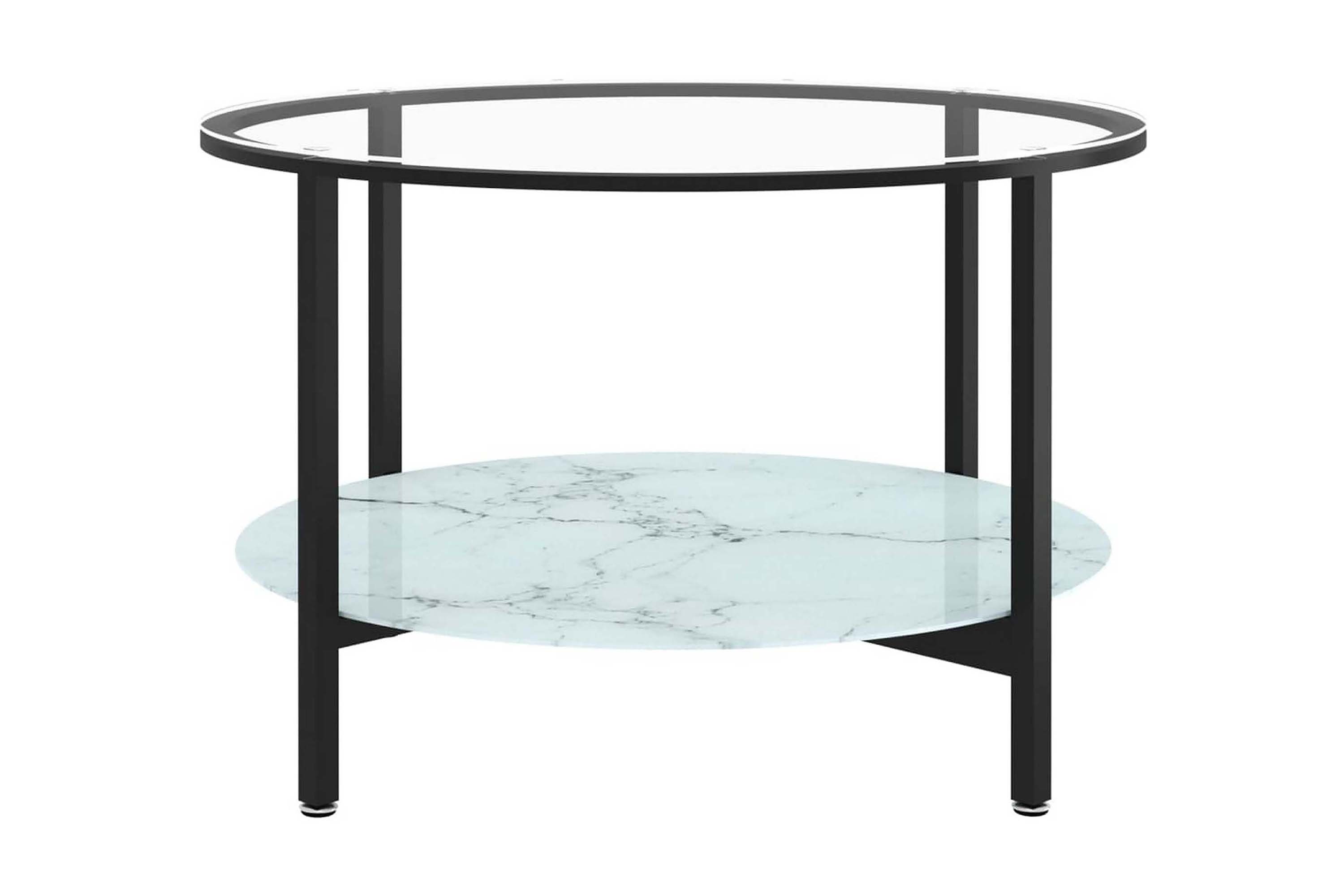 Soffbord svart och vit marmor 70 cm härdat glas – Svart