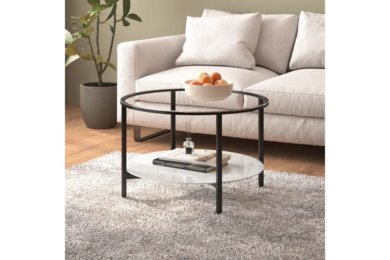 Soffbord svart och vit marmor 70 cm härdat glas - Svart - Möbler - Bord