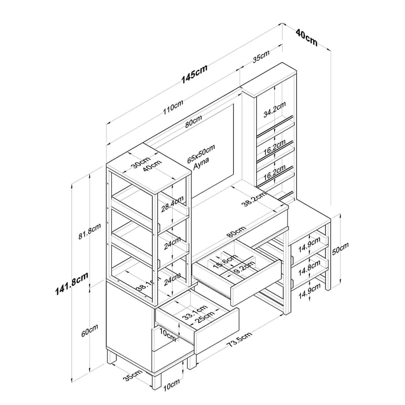 Sondal Sminkbord 145x141,8x40 cm - Vit - Möbler - Bord