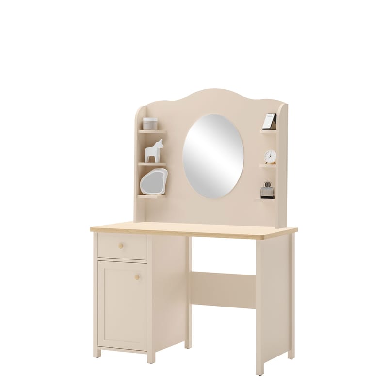 Storys Sminkbord med Förvaring och Lådor i Trä med Glasspegel, Beige