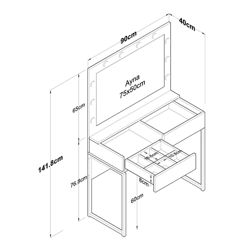 Tavren Sminkbord 90x141,8x40 cm - Vit - Möbler - Bord