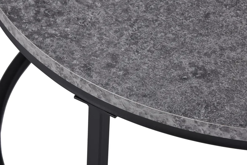 Thyra Runt Satsbord - 2 soffbord 90 och 75 cm med Stenutseende och Metallben - Grå & Svart - Möbler - Bord