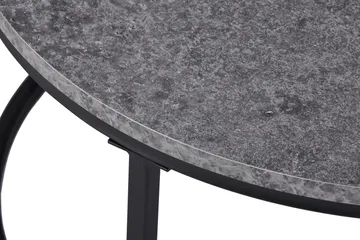 Thyra Runt Satsbord - 2 soffbord 90 och 75 cm med Stenutseende och Metallben - Grå|Svart - Möbler - Bord