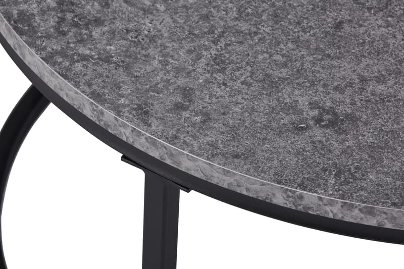 Thyra Runt Satsbord - 2 soffbord 90 och 75 cm med Stenutseende och Metallben - Grå|Svart - Möbler - Bord