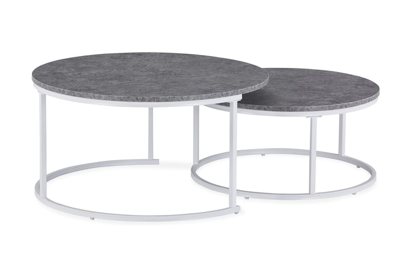 THYRA Satsbord 90 cm Runt 2 Bord Betonggrå/Vit - Grå - Möbler - Bord