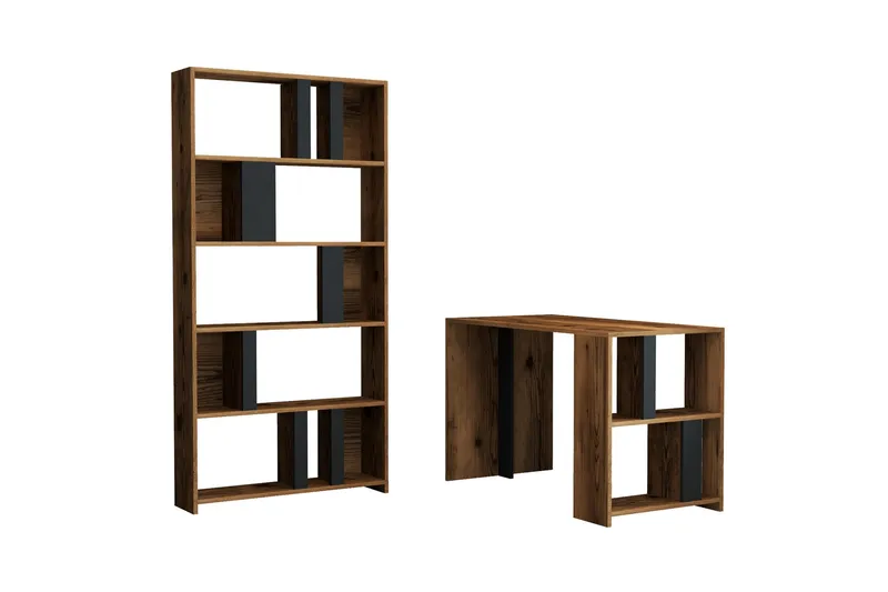 Timiza Skrivbord 120 cm med Förvaring Hylla + Bokhylla - Valnötsbrun/Antracit - Möbler - Bord