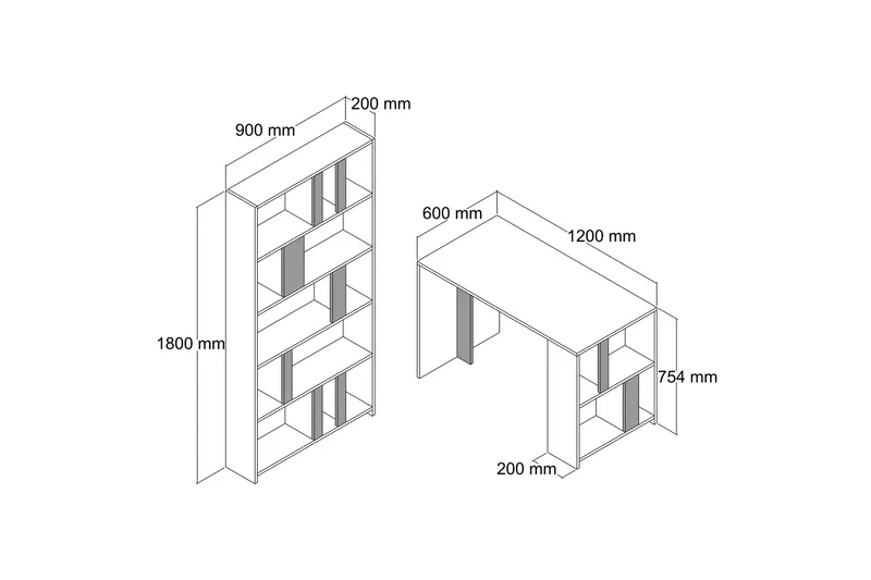 Timiza Skrivbord 120 cm med Förvaring Hylla + Bokhylla - Valnötsbrun/Svart - Möbler - Bord