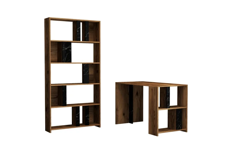 Timiza Skrivbord 120 cm med Förvaring Hylla + Bokhylla - Valnötsbrun/Svart - Möbler - Bord