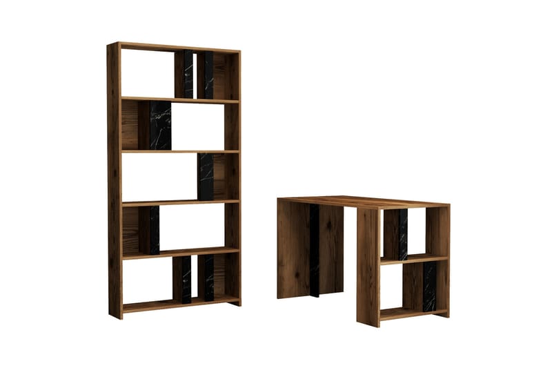 Timiza Skrivbord 120 cm med Förvaring Hylla + Bokhylla - Valnötsbrun/Svart - Möbler - Bord