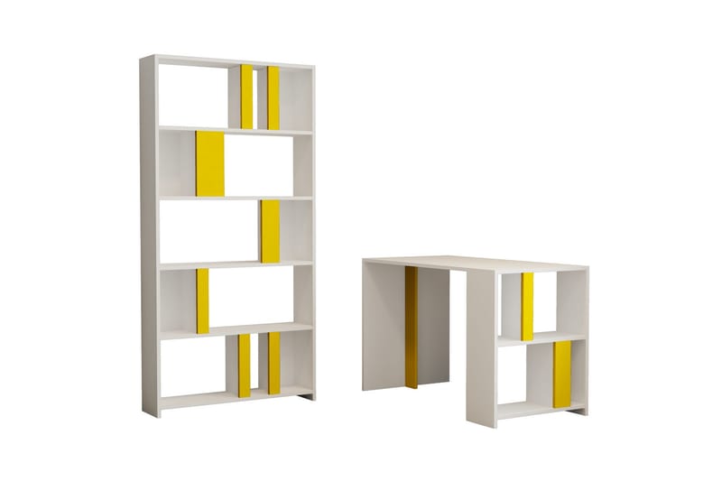 Timiza Skrivbord 120 cm med Förvaring Hylla + Bokhylla - Vit/Gul - Möbler - Bord