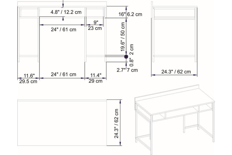 TOFOL Skrivbord 60x74,8x120 cm Svart/Vit - Skrivbord - Bord