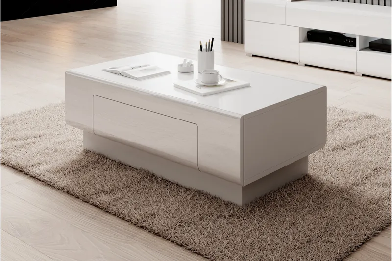 Toreno Soffbord 110 cm med Förvaring Hylla + Låda - Vit - Möbler - Bord