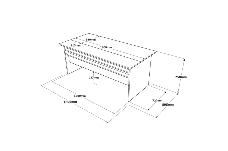 UKHAND Skrivbord 180 cm Brun/Betonggrå/Antracit - Skrivbord - Bord